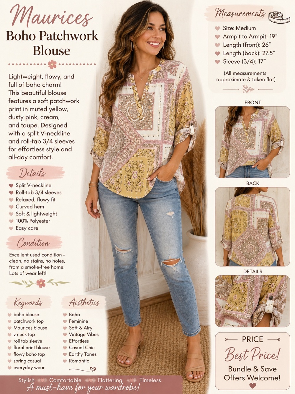 Maurices Pink and Yellow Patchwork Print Tunic